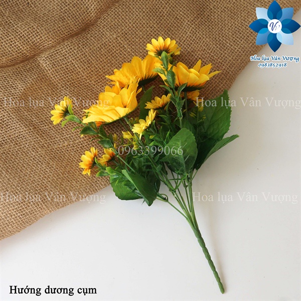 Hoa Giả  Hoa Hướng Dương Chùm 4 Bông, Cụm Hoa Hướng Dương Dài 30cm