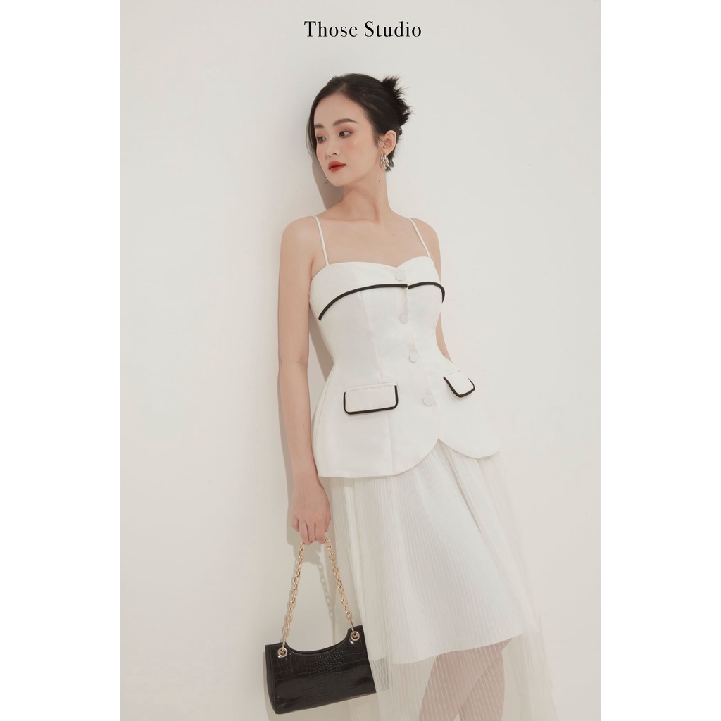 Áo 2 dây , áo trắng kiểu nữ Those Studios  thiết kế chít eo phối viền túi độc đáo sang trọng  Aria Dress