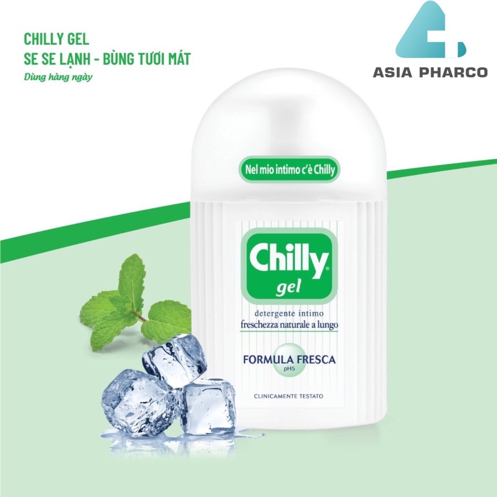 Dung dịch vệ sinh phụ nữ Chilly Gel , Delicato 200ml Se se lạnh bùn tươi mát, Dưỡng mềm mại sạch diệu êm