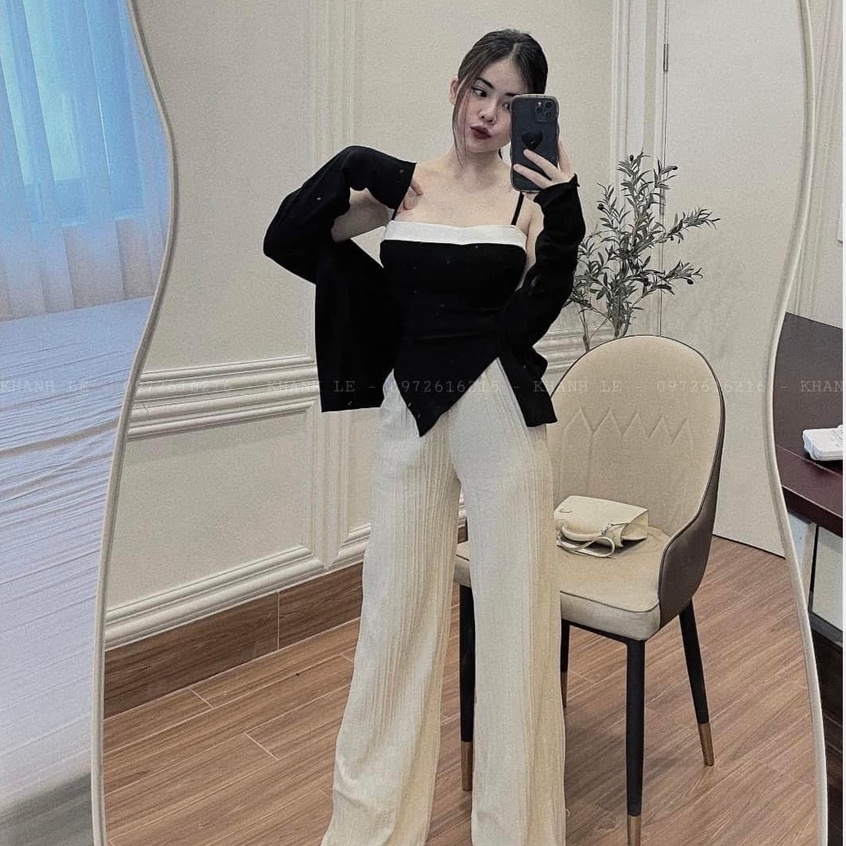 Set 3 món áo yếm len tăm mix áo khoác ngoài quần ống rộng BN234