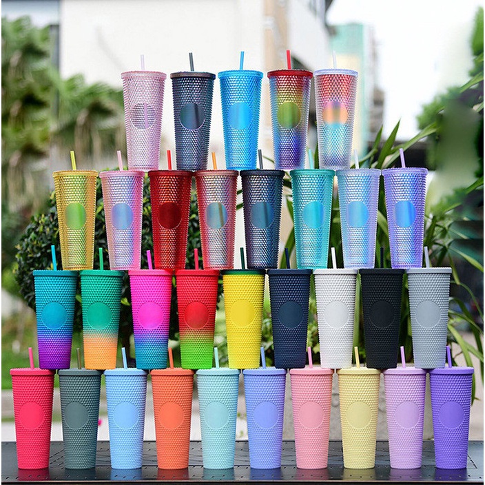 Ly Kim Cương 2 Lớp Cách Nhiệt Cao Cấp, Cốc Gai Sầu Riêng 710ml Kèm Ống Hút Shopgiatot1989 - Woto