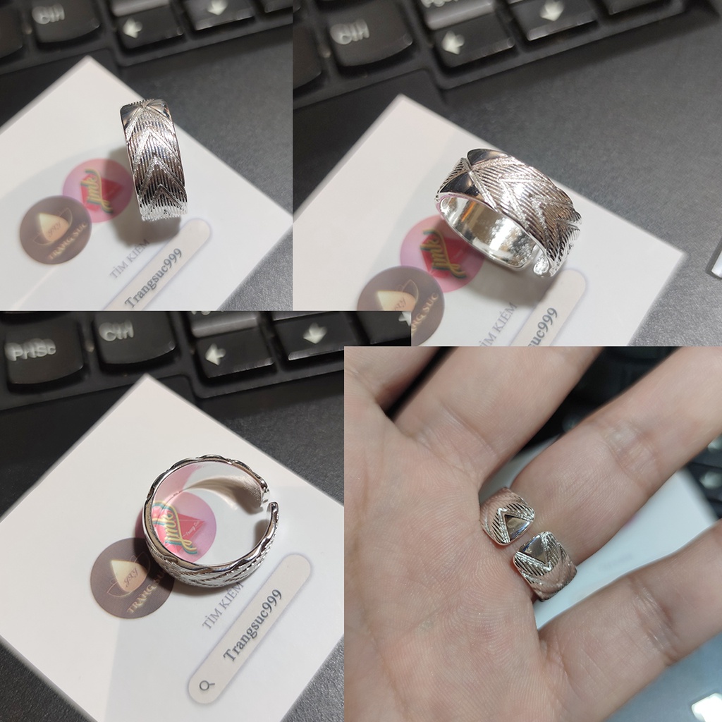 Nhẫn Khắc Nam nữ Hợp kim đồng mạ bạc Đơn giản Sáng tạo Nhẫn có thể điều chỉnh Bạc Thái Phong cách Lớn NH-192