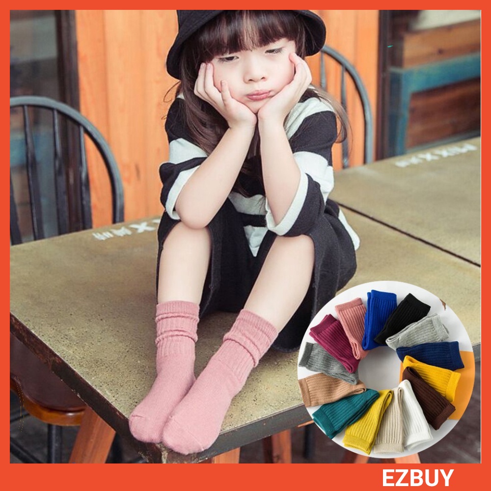 Tất Chân Cotton Cổ Cao Màu Trơn Mềm Mại Dành Cho Bé