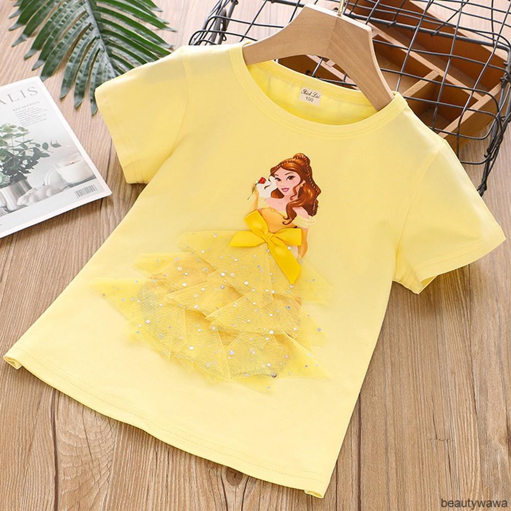 Áo Thun Tay Ngắn In Hình Công Chúa Elsa 3D Thời Trang Cho Bé Gái Từ 1-7 Tuổi