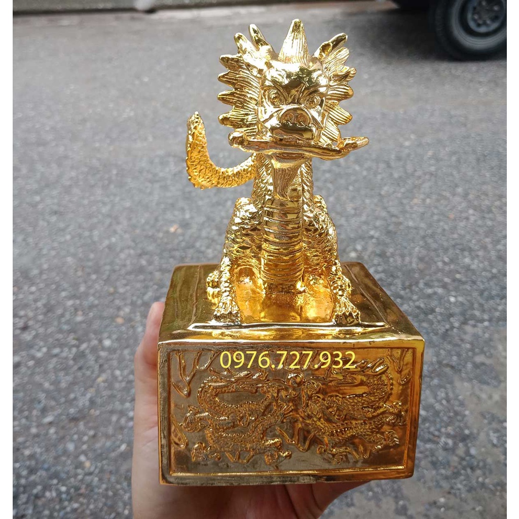 Ấn rồng phong thủy bằng đồng mạ vàng nano cao 18cm, ấn rồng mạ vàng thăng quan tiến chức