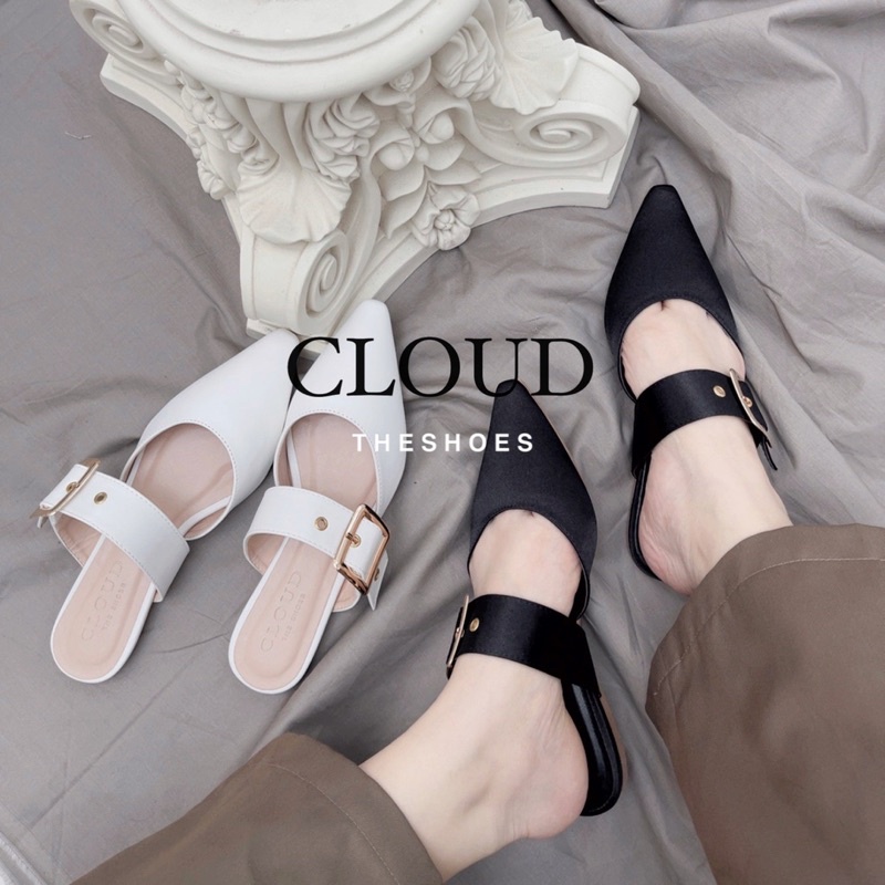 Giày bệt nữ bít mũi nhọn phối dây khóa ngang dày dặn  – Cloud The Shoes