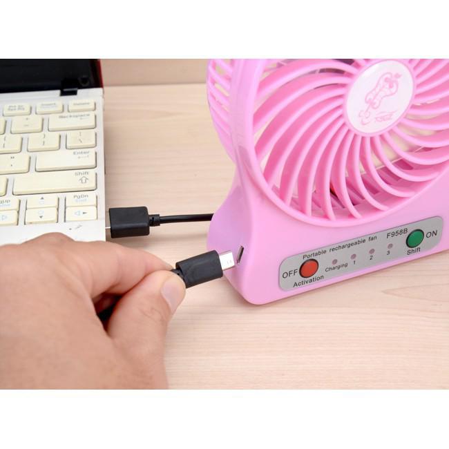 Quạt mini 3 tốc độ cực mát kèm pin sạc(Giao Màu Ngẫu Nhiên) ( hàng sẵn )