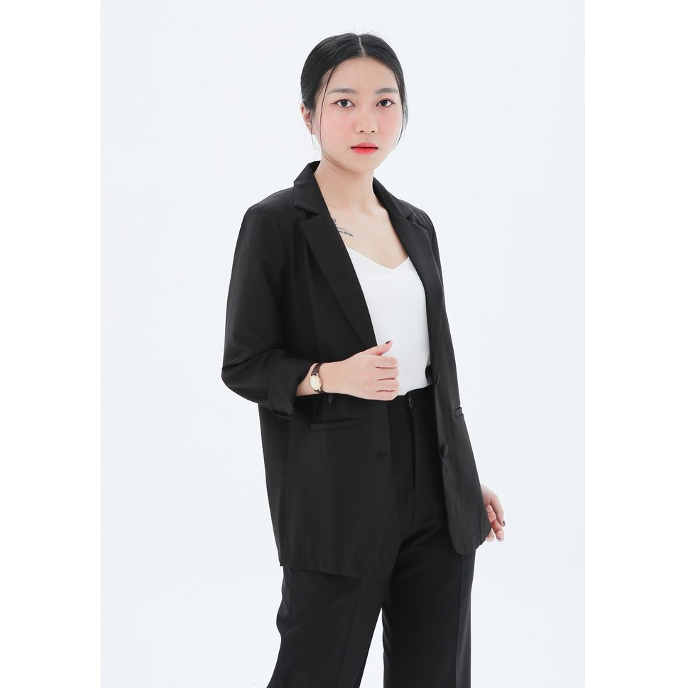 Áo vest nữ blazer KHÀN màu đen tà bầu basic áo khoác công sở tay dài 1 lớp phong ...