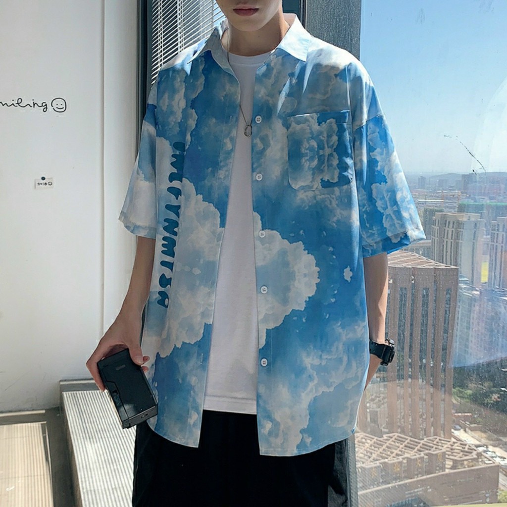 Áo sơ mi nam nữ cặp đôi Unisex kiểu họa tiết đám mây mới màu sắc nổi bật thu hút thời trang giá rẻ chất lượng