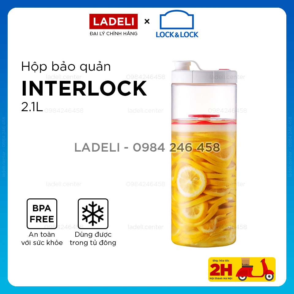 Hộp muối dưa cà, bảo quản thực phẩm Lock&Lock Interlock INL413W dung tích 2.1L nắp xoáy
