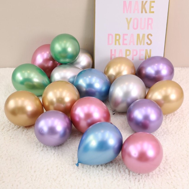 Set 50 Quả Bóng Tròn Siêu Nhũ Chrome Size 12&quot; Các Màu Trang Trí SInh Nhật Party - Kem Shop K17