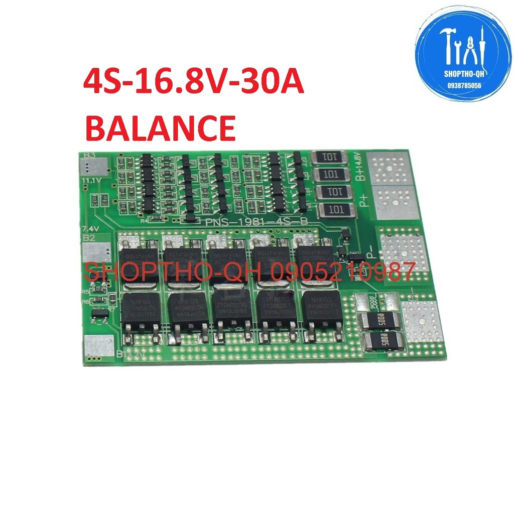 Mạch 4S-30A-16.8V,sạc cân bằng và bảo vệ pin lithium18650.