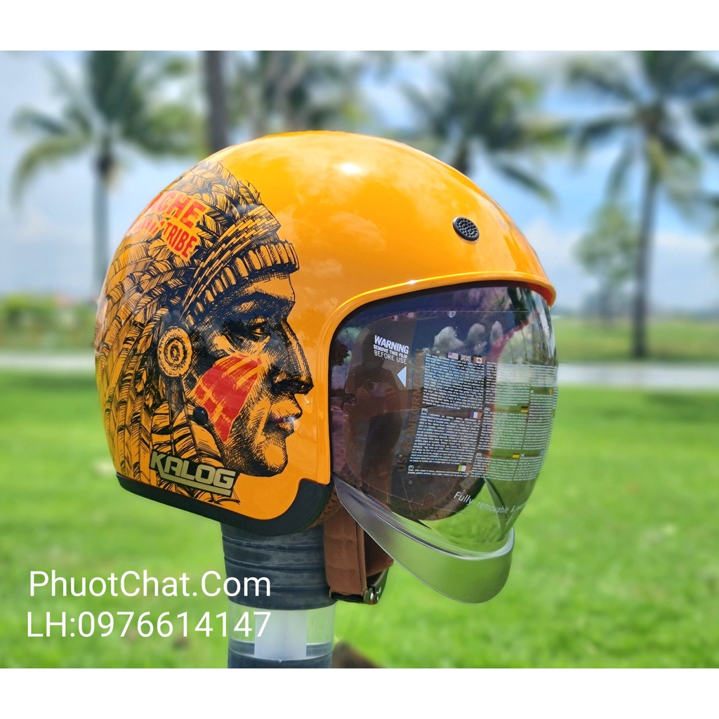 Mũ bảo hiểm 3/4 kính âm M139 màu vàng tem APACHE siêu đẹp