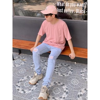 Quần jeans nam Rách Gối  - quần bò -   Dáng slimfit co dãn