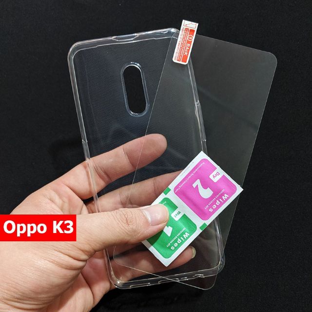 Bộ kính cường lực + ốp dẻo Oppo K3/ Realme X cao cấp
