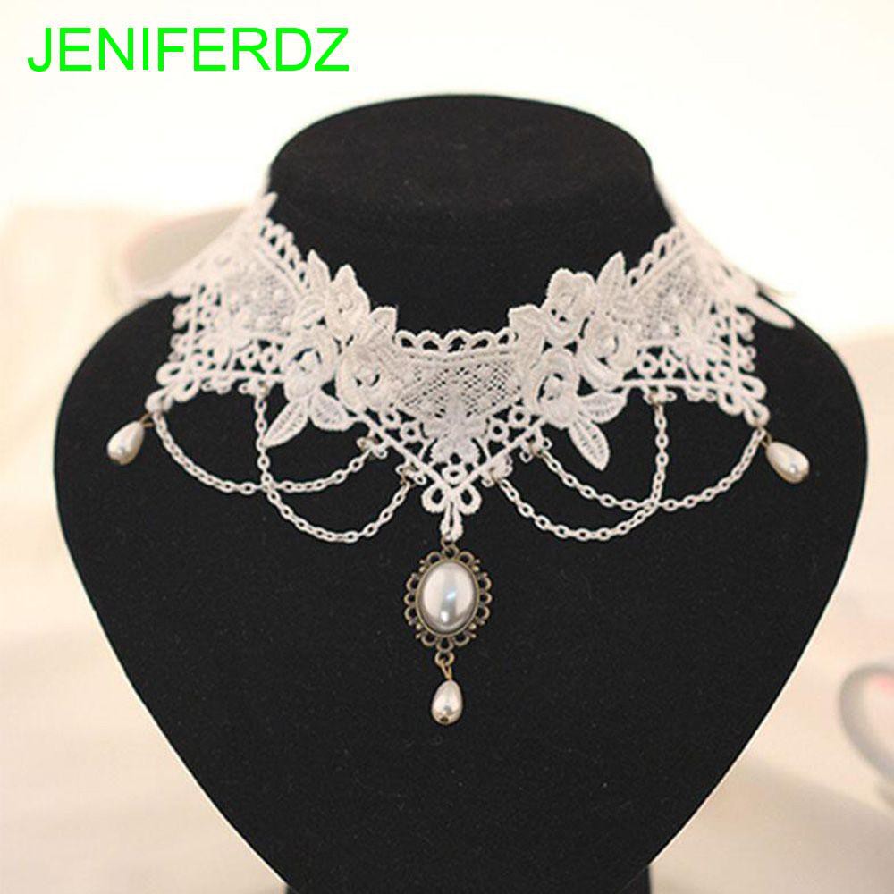 Vòng cổ choker ren phối ngọc trai thời trang vintage cho nữ