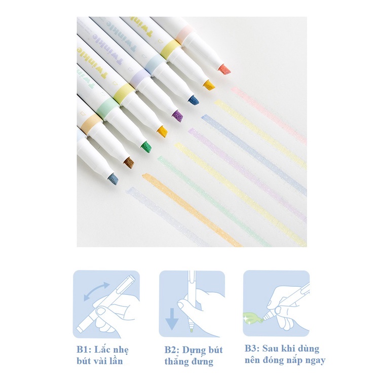 Bộ bút highlight kim tuyến Twinkle trang trí sổ tay bullet journal