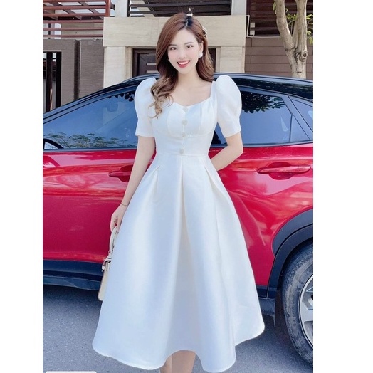 Váy đầm nữ dáng xòe đính cườm duyên dáng dễ thương phù hợp cho nàng dự tiệc sang trọng thời trang Bella