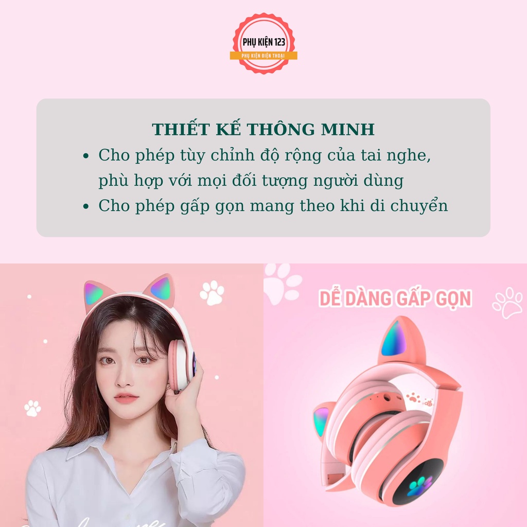 Tai nghe chụp tai không dây bluetooth STN28 màu sắc cute,âm thanh ấm bass mạnh- Phụ Kiện 123
