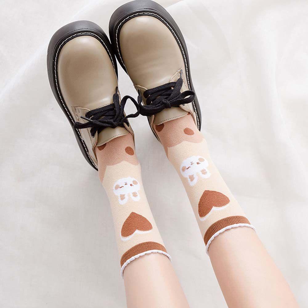 Vớ Thể Thao Thoáng Khí Họa Tiết Kẻ Sọc / Gấu Hoạt Hình Phong Cách Harajuku Cho Nữ