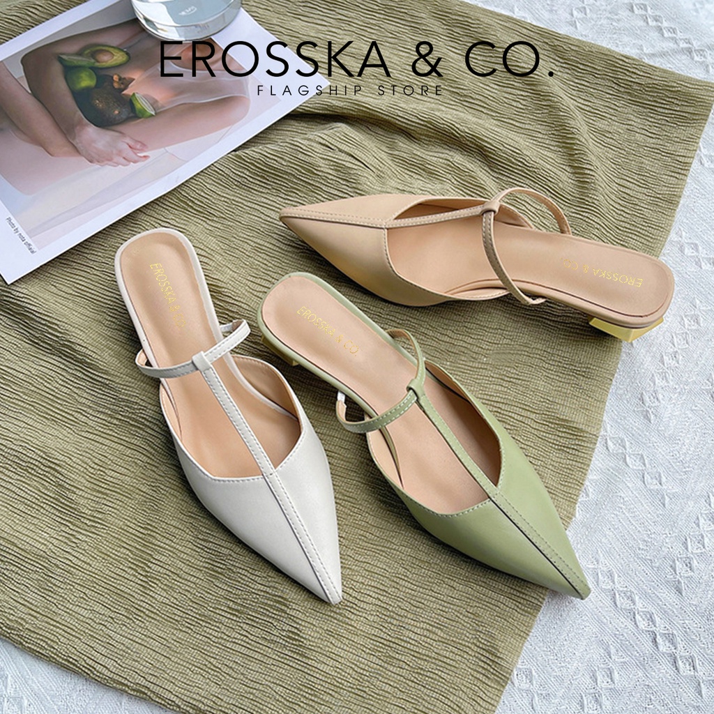 Erosska - Giày cao gót phối dây phong cách Hàn Quốc cao 5,5cm màu trắng - EH040