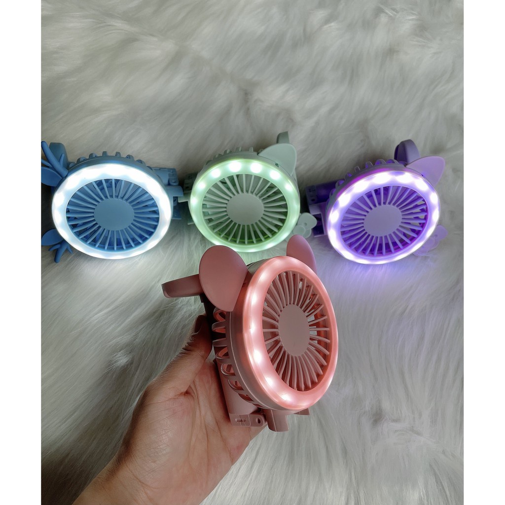 Quạt cầm tay mini IMEBOBO 3 Cấp Độ Gió Có Đèn Led - Quạt sạc pin 1200mAh TẶNG kèm 4 cặp tai dễ thương