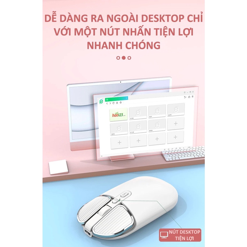 Chuột không dây FMOUSE M203 sạc pin siêu mỏng kết nối bluetooth và chip USB 2.4GHz dùng cho pc, laptop, tivi,...- VL