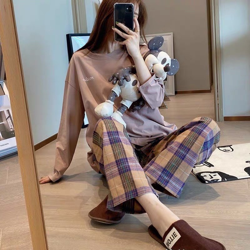 Set bộ mặc nhà kẻ sọc Caro hàng QC ulzzang