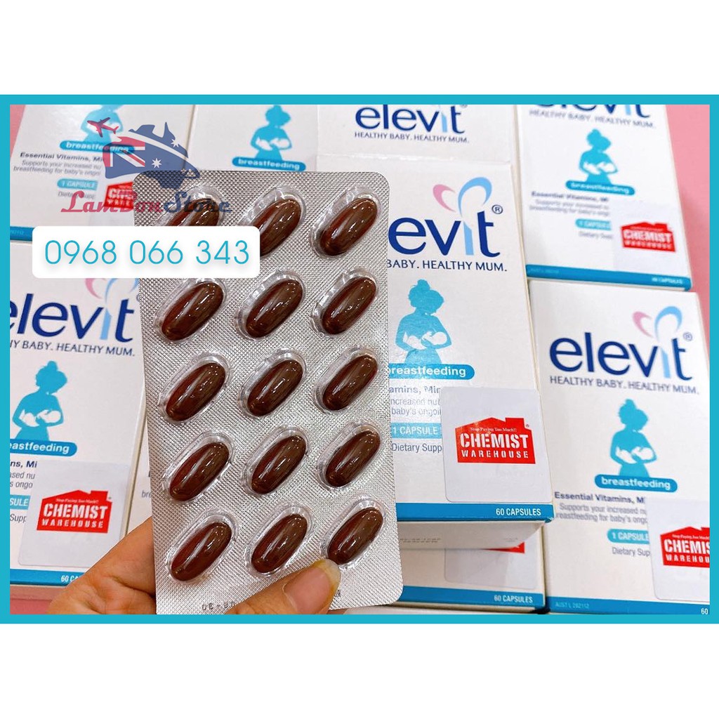 [TEM ĐỎ CHEMIST] Elevit sau sinh cho Mẹ, Elevit Bú, Elevit Breastfeeding 60 viên - HSD 2023