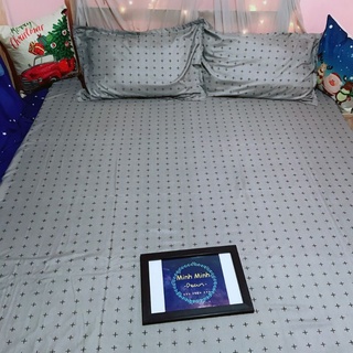 set ga gối bộ kẻ xám decor