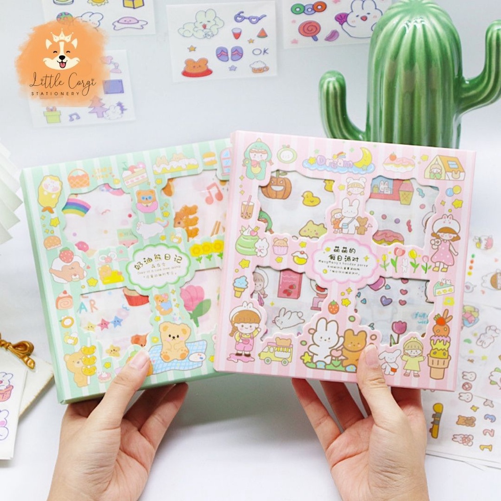 Set 5/15 tờ sticker hình dán cô gái, gấu thỏ dễ thương