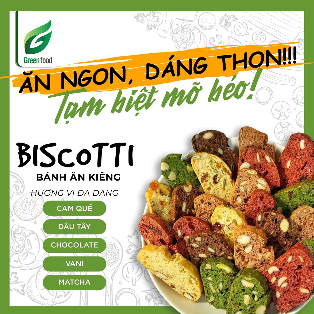 Biscotti nguyên cám 5 vị - Bánh ăn kiêng dành cho người giảm cân. GreenFood