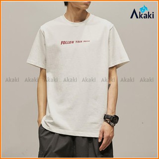 Áo phông nam form rộng tay ngắn Unisex AKAKI Áo phông nam đẹp tay ngắn Freesize < 80kg phối chữ Follow Your Passion