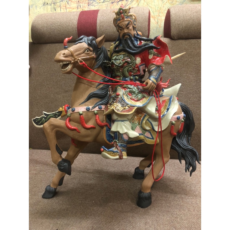 Tượng Quan Công cưỡi Xích Thố gốm phật sơn - Tượng Quan Thánh Trấn Ải cao cấp