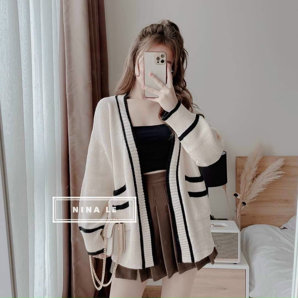 áo cardigan nữ kẻ sọc chất len dày dặn hàng qc cao cấp