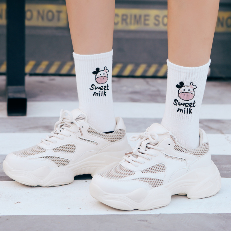 Cute Unisex Style High-neck Stockings With Dairy Cow Motifs T74