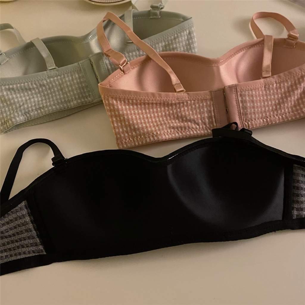 1 Bộ Đồ Lót Nữ Họa Tiết Kẻ Sọc Caro + Áo Ngực Mềm Không Dây Có Thể Tháo Rời | BigBuy360 - bigbuy360.vn