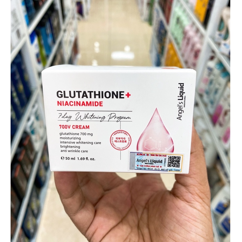 Kem Dưỡng Trắng Mờ Thâm Nám Angel's Liquid 7Day Whitening Program Glutathione + Niacinamide 700 V-Cream 50ml Hàn Quốc