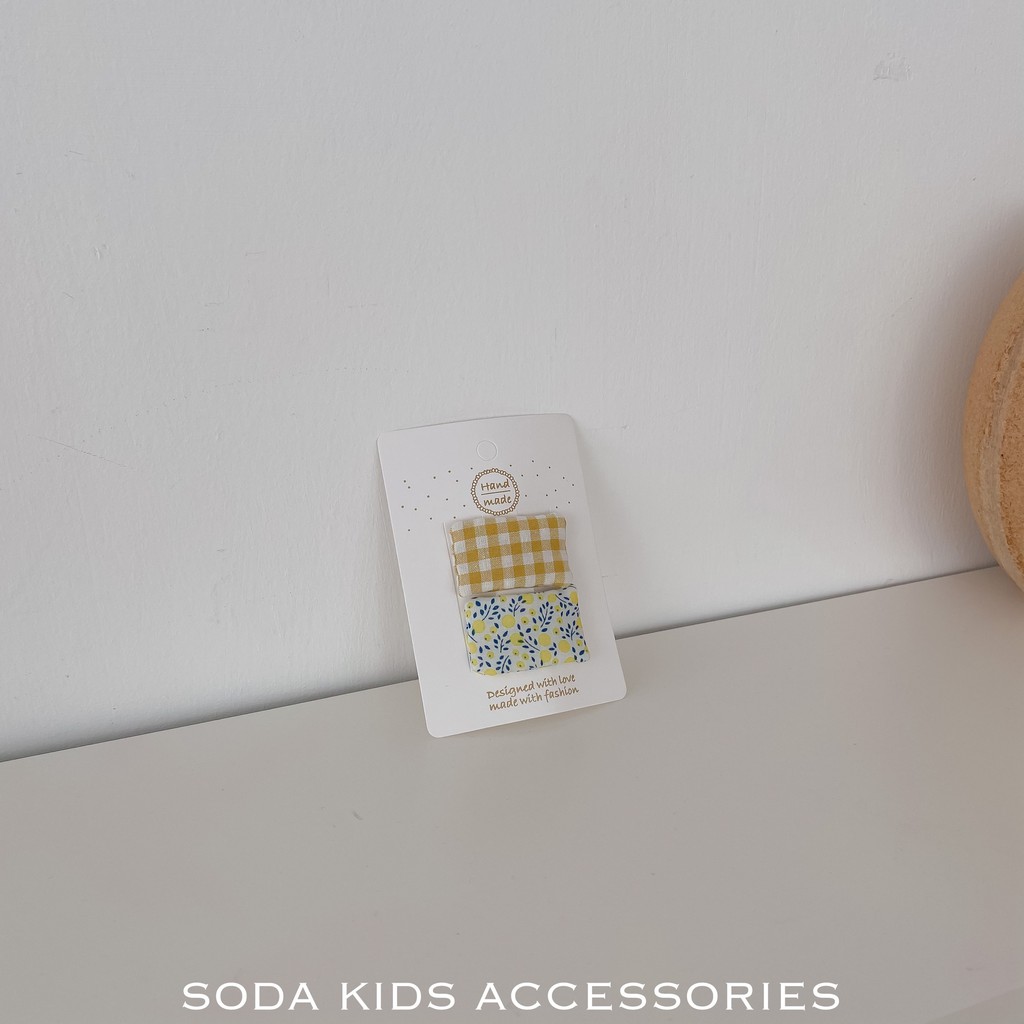 (Ảnh thật) Set kẹp tóc vải caro và hoa vintage phong cách Hàn cho bé gái