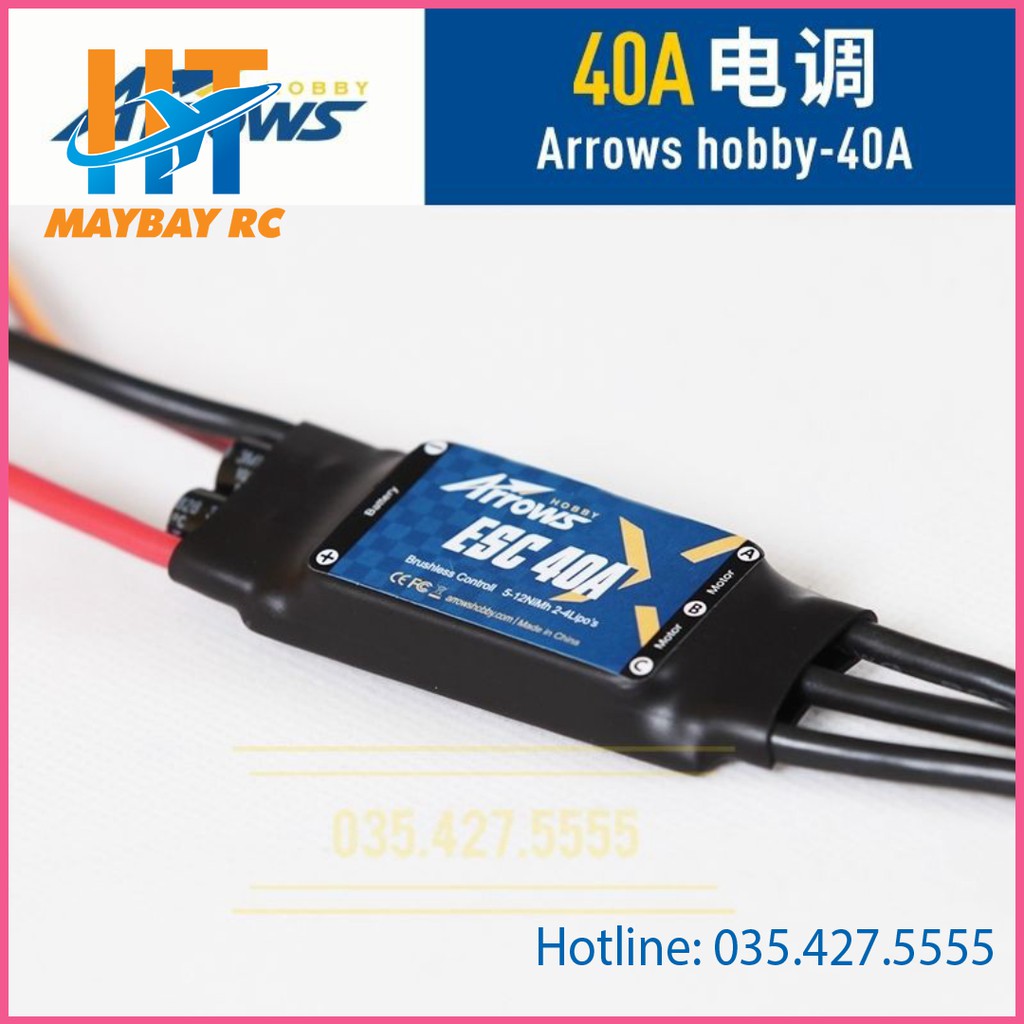 [Mã LIFE0503TOYS1 giảm 10% đơn 150k] ESC Không Chổi Than Arrows hobby 40A 2s- 4s XT60.