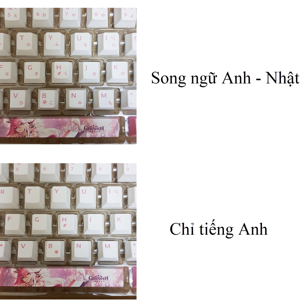 Keycap Yae Miko PBT dày 136 phím song ngữ Anh Nhật genshin impact in dyesub 5mặt anime layout keycaps nút bàn phím Ayaka