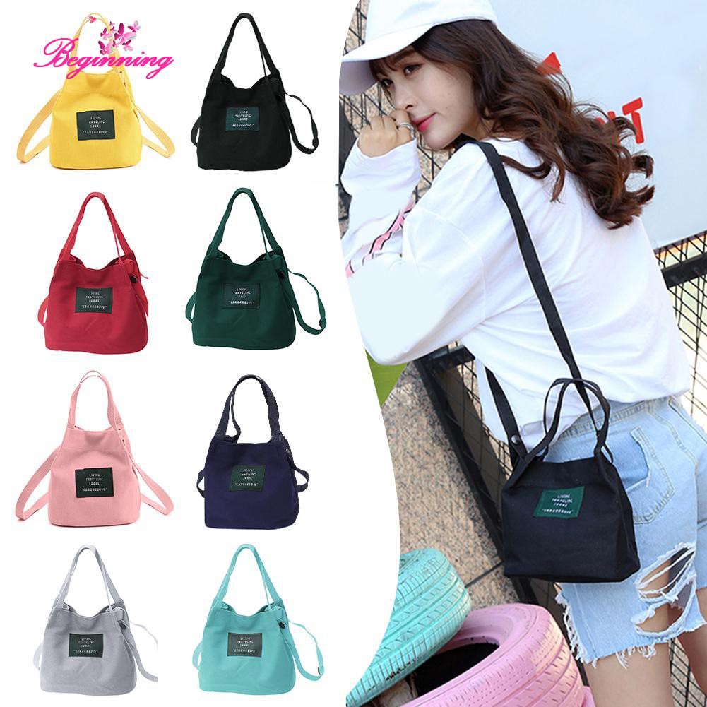 Túi vải canvas đeo chéo in chữ thời trang dành cho nữ
