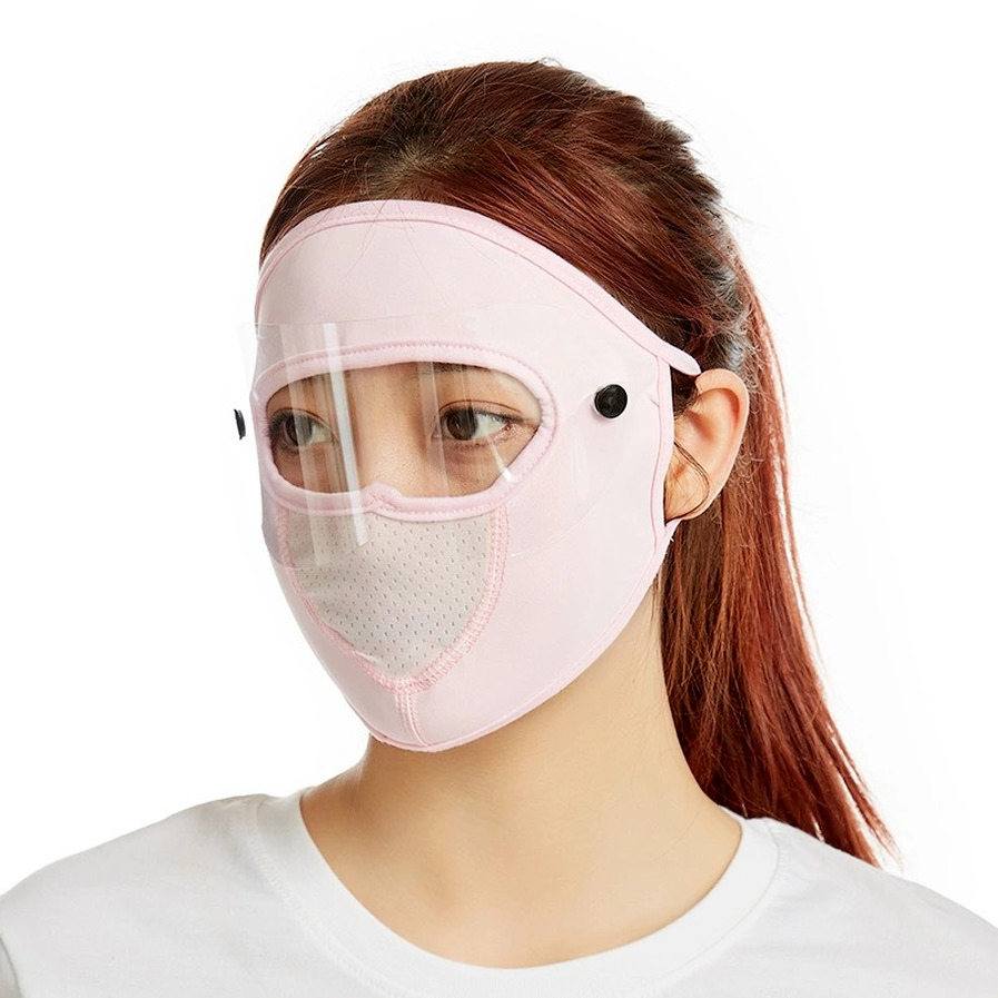 Summer Ice Silk Thin Sunscreen Full Face Mask Chống tia cực tím Thoáng khí Xe đạp Khẩu trang móc tai có kính bảo hộ