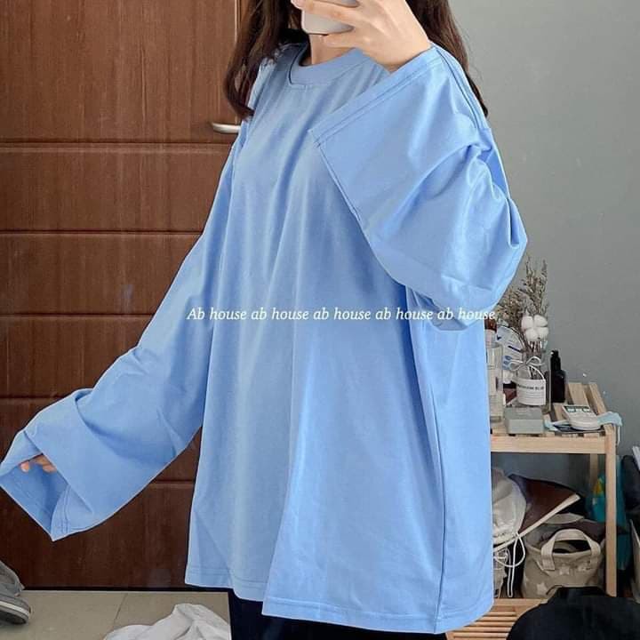 Áo thun trơn tay dài phong cách Hàn Quốc form rộng unisex