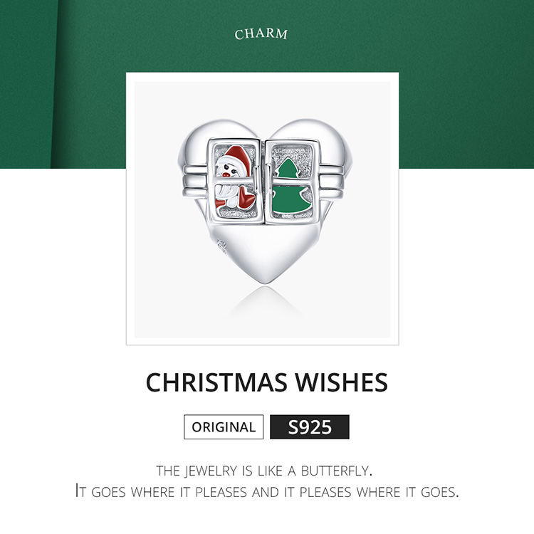 Hạt xỏ BAMOER BSC376 bằng kim loại phong cách Giáng Sinh dùng trang trí trang sức DIY