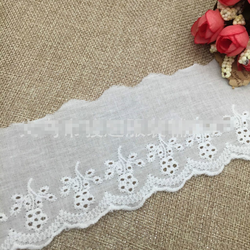 7cm ren cotton vải thô đục lỗ thêu lá cây  hoa phụ kiện handmade may mặc phụ liêu quàn áo giày mũ