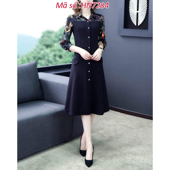 👉 nhận order hàng quảng châu bigsize 👗💥MỚI VỀ - XINH LUNG LINH 💥👗 #HN7284 ĐẦM CỔ SƠ MI HỌA TIẾT PHỐI NÚT SANG TRỌNG