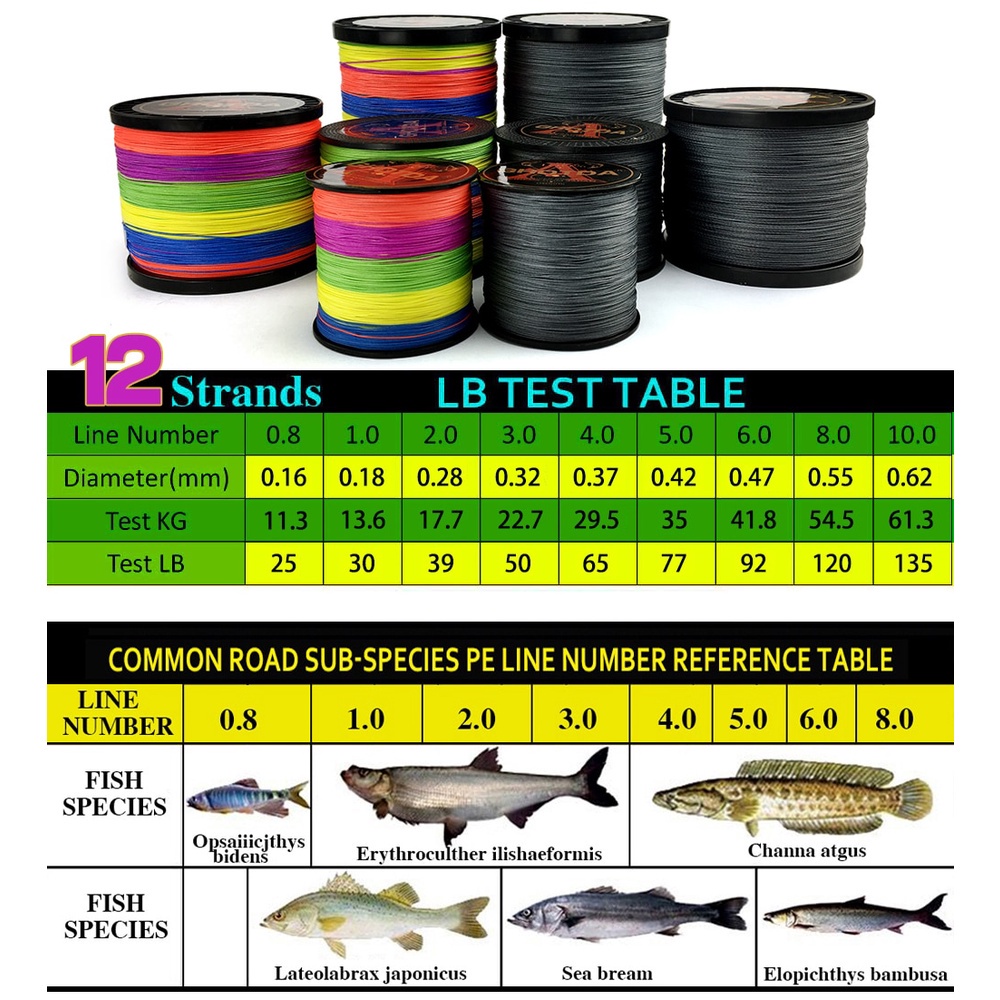 Cuộn Dây Câu Cá Bện 12 Sợi PE X12 300M 500M