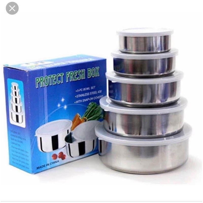 Bộ 5 bát inox đựng thực pphẩm kèm nắp