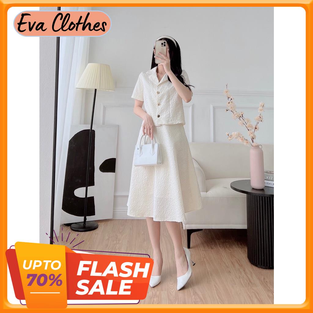 Set sơ mi ký giả cổ Vest ngắn tay cài cúc chất liệu xốp Hàn thiết kế Eva Clothes